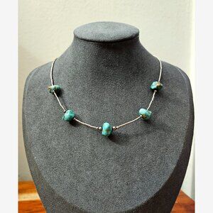Vintage Southwestern Sterling Silver Turquoise Nugget Choker Necklace